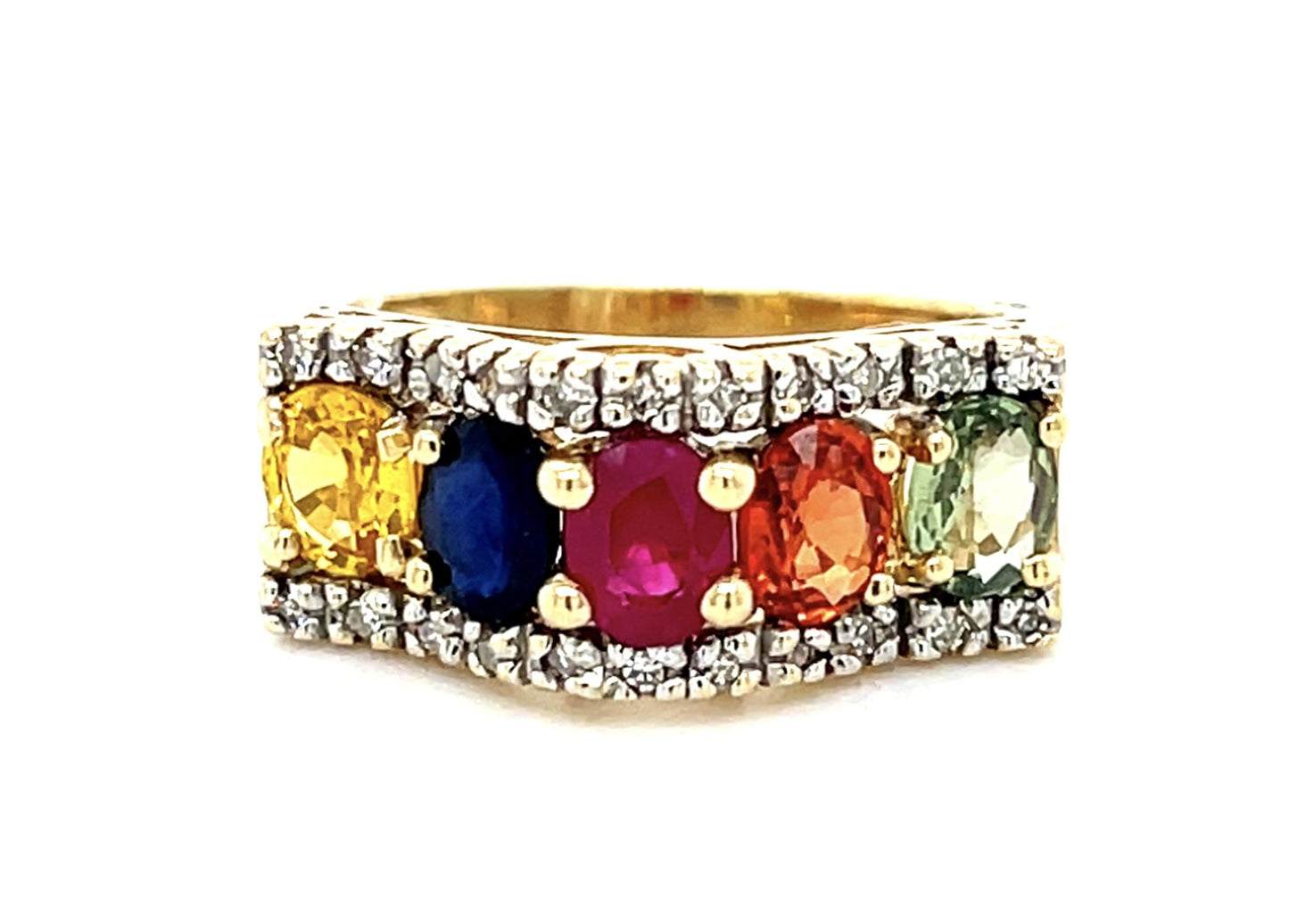 2.50ct Multi-Color Sapphire .22ct Diamond 14KY Ring