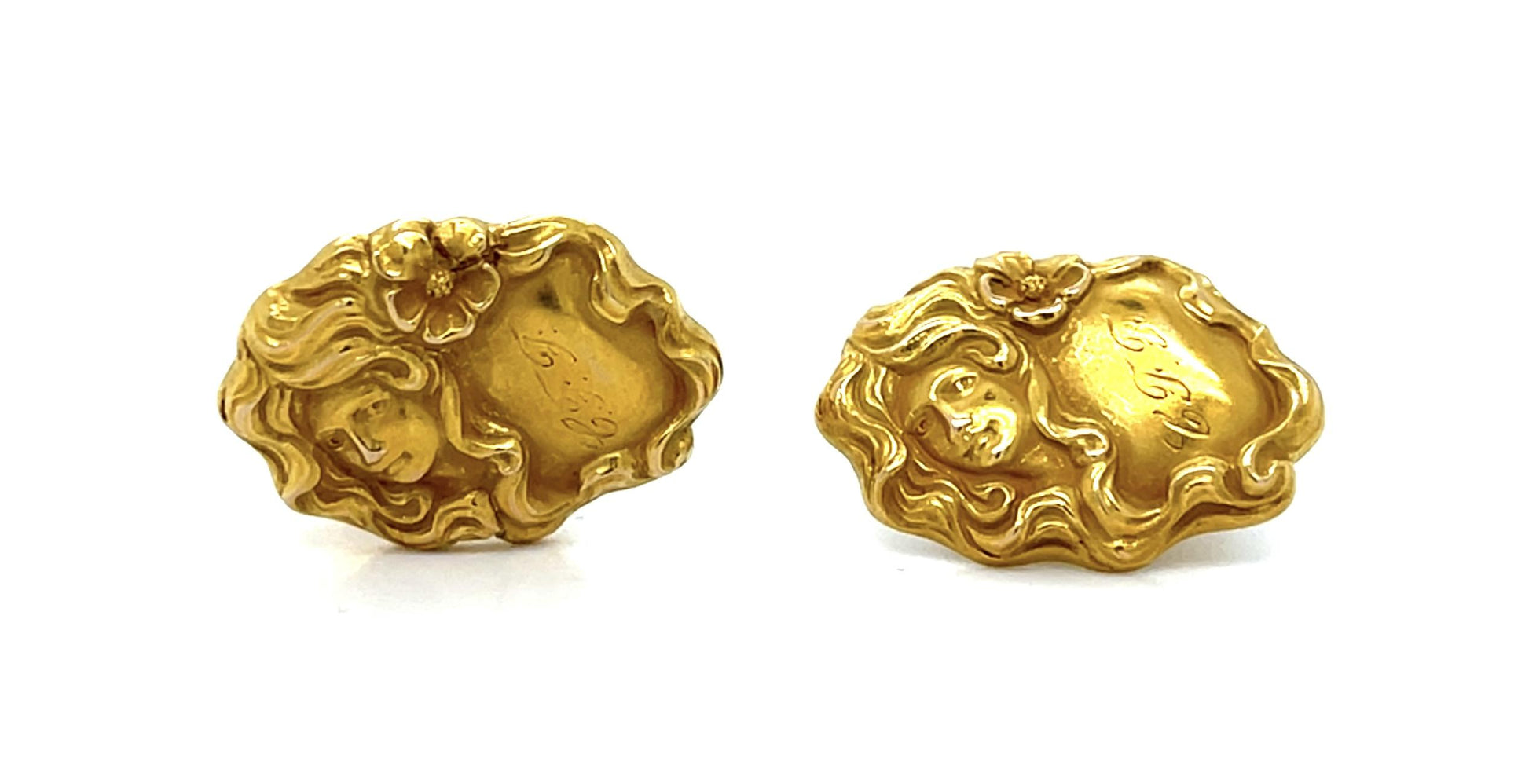 Art Nouveau Female/Maiden Portrait 14KY Cufflinks (Antique 1900s)