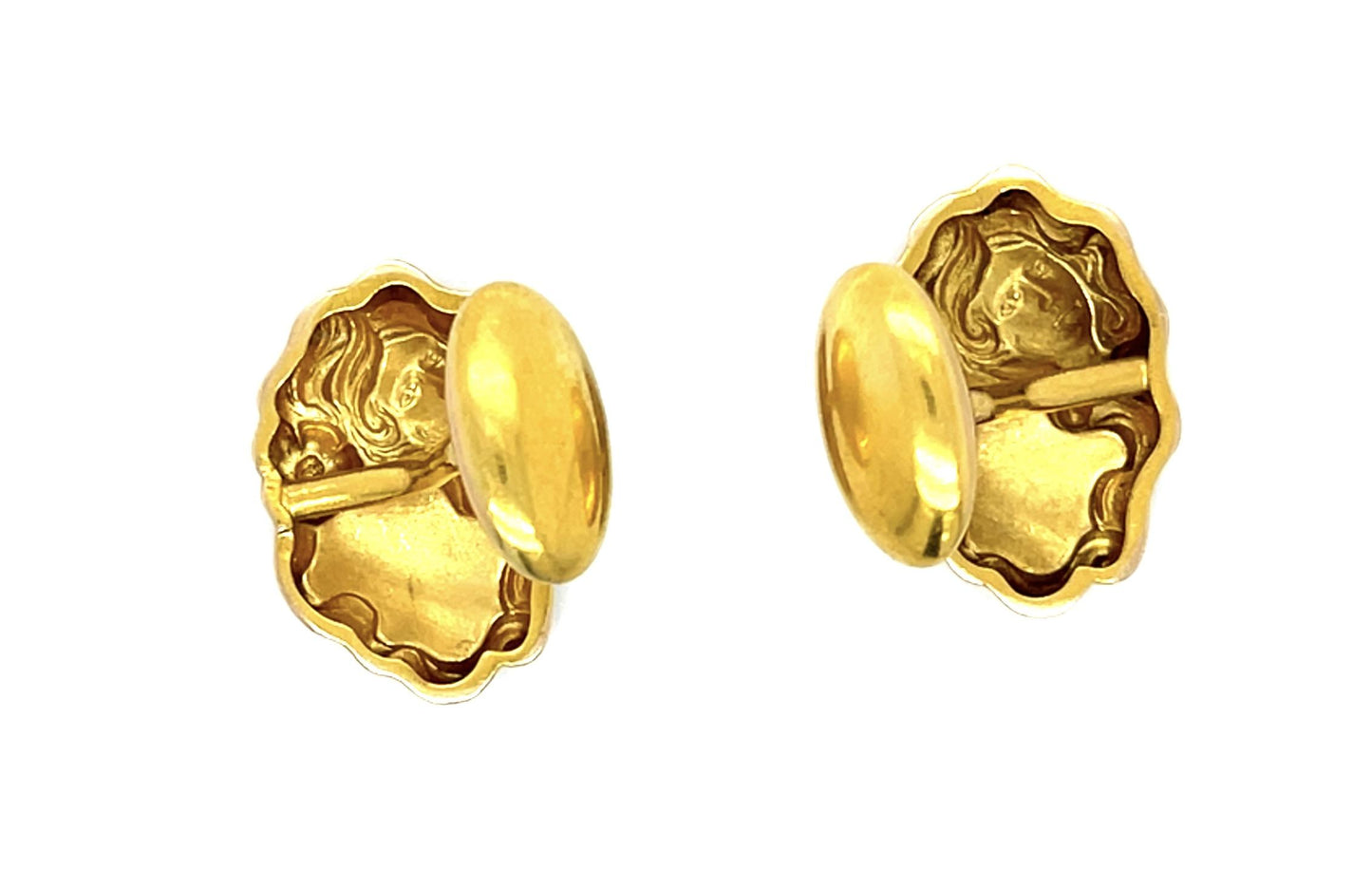 Art Nouveau Female/Maiden Portrait 14KY Cufflinks (Antique 1900s)
