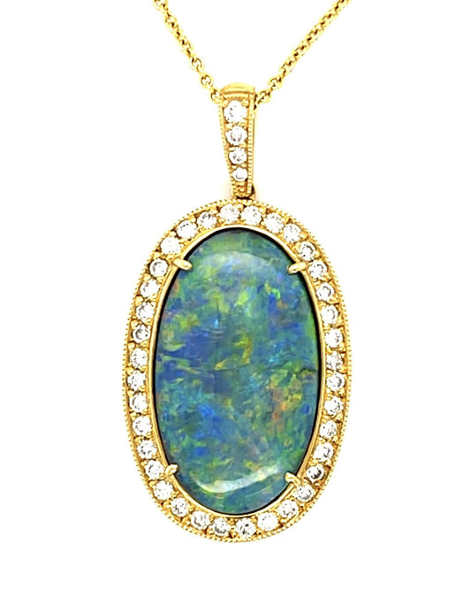 8.20ct Black Lightning Ridge Australian Opal 18KY Pendant