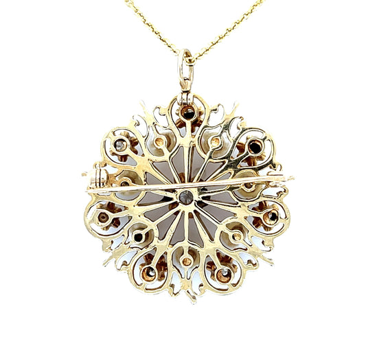 Original 4.70mm Pearl + .90ct Diamond 14KY Pendant (Vintage 1940s)