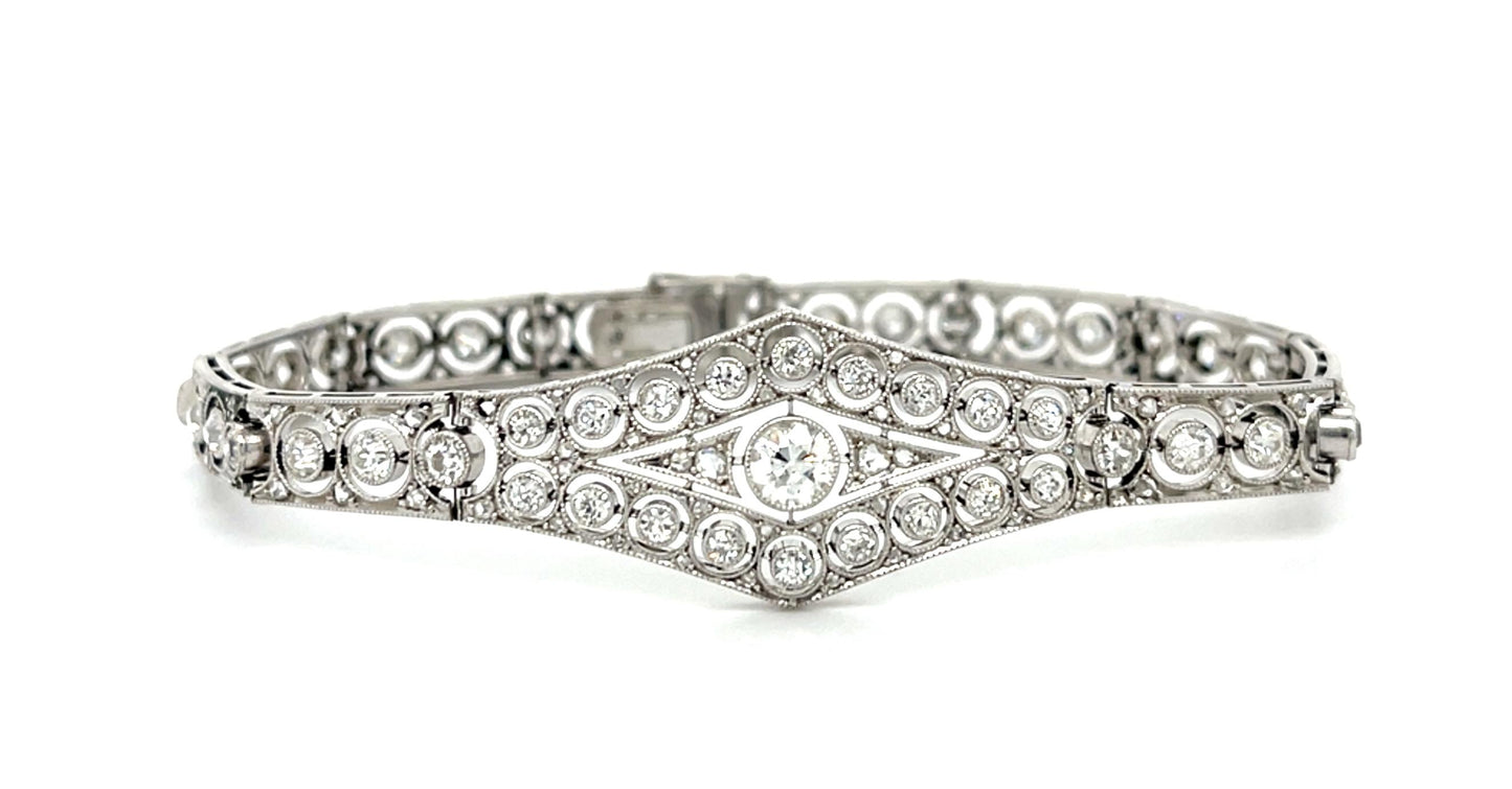 Original Art Deco .40ct Old Euro Center Dia Platinum Bracelet with Original Box