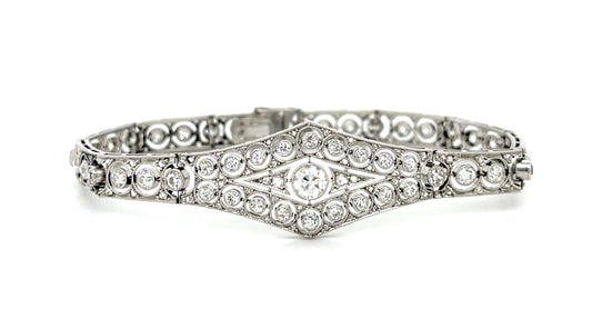 Original Art Deco .40ct Old Euro Center Dia Platinum Bracelet with Original Box