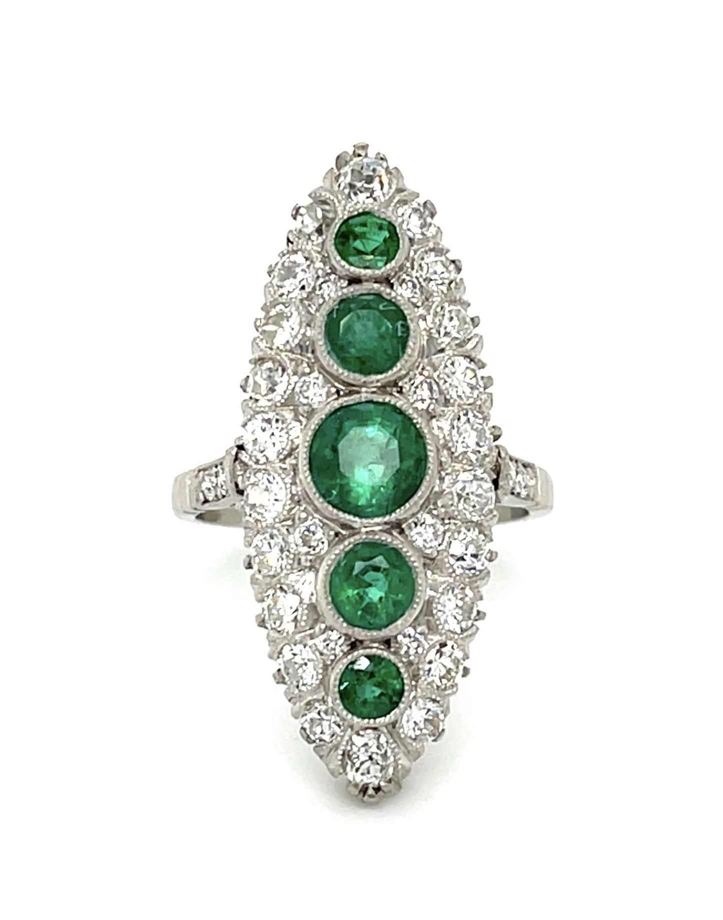 1.87ct Round Emerald Platinum Handmade Navette Ring