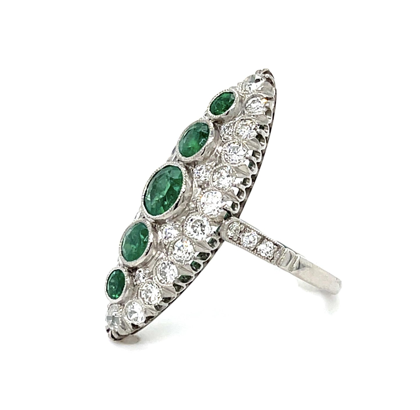 1.87ct Round Emerald Platinum Handmade Navette Ring