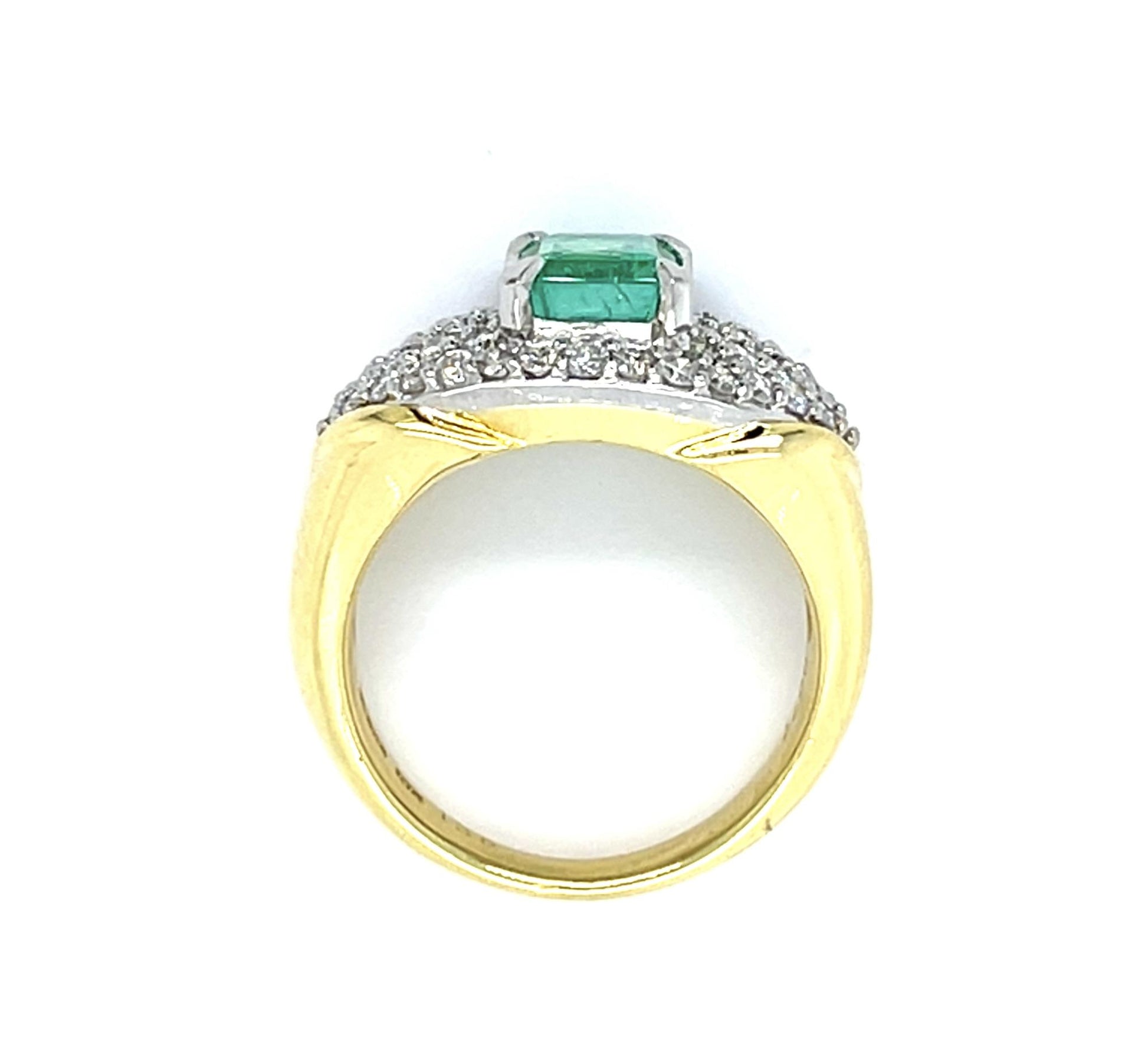 1.35ct Emerald Platinum+18KY Ring (Vintage 1970s)