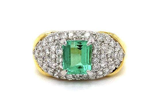 1.35ct Emerald Platinum+18KY Ring (Vintage 1970s)