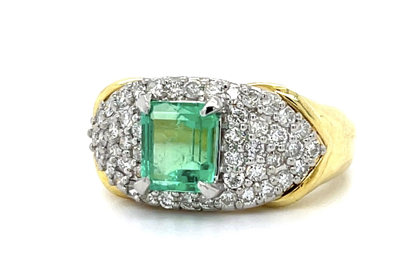 1.35ct Emerald Platinum+18KY Ring (Vintage 1970s)