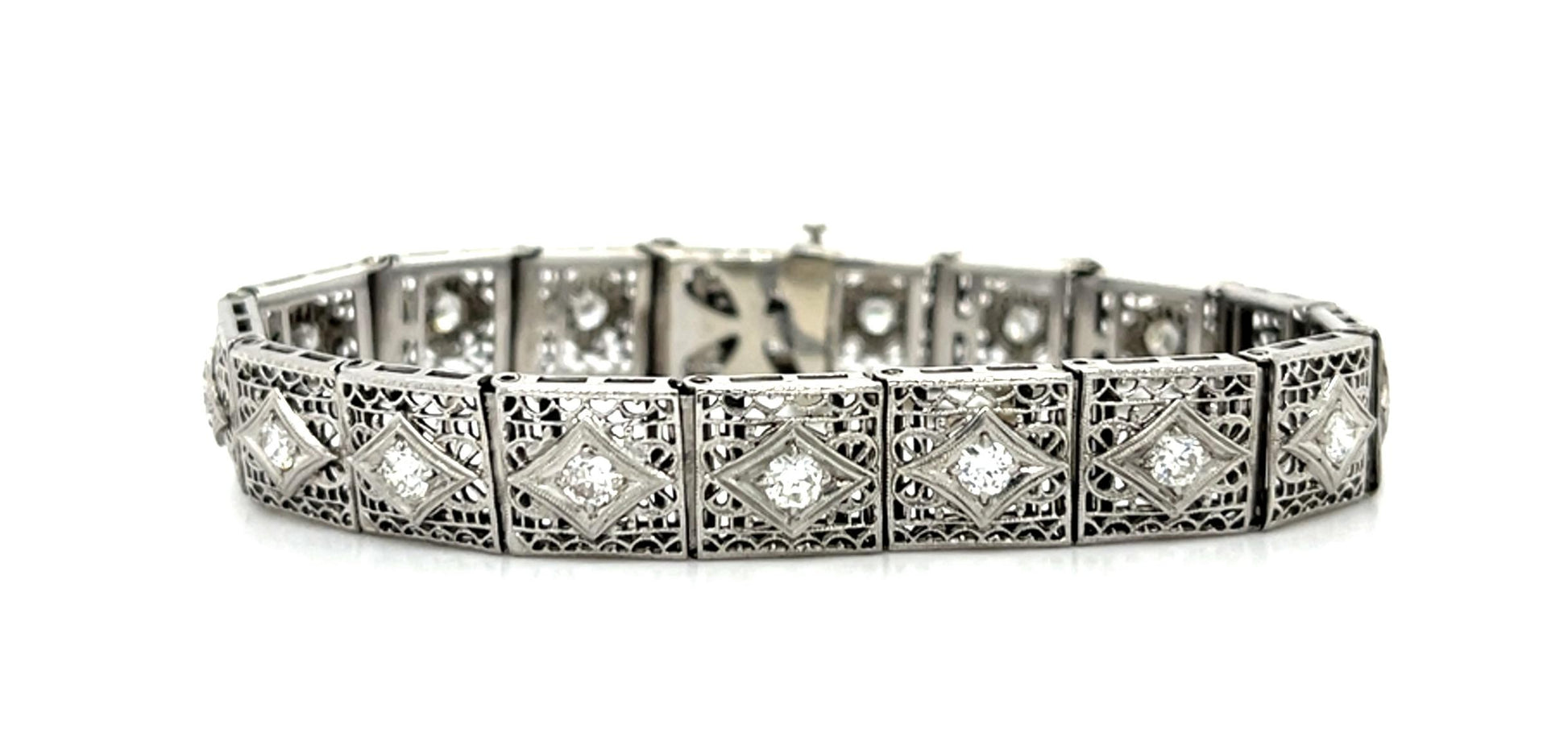 Original Art Deco 1.70ct Diamond 14KW+Platinum Bracelet (Vintage 1930s)