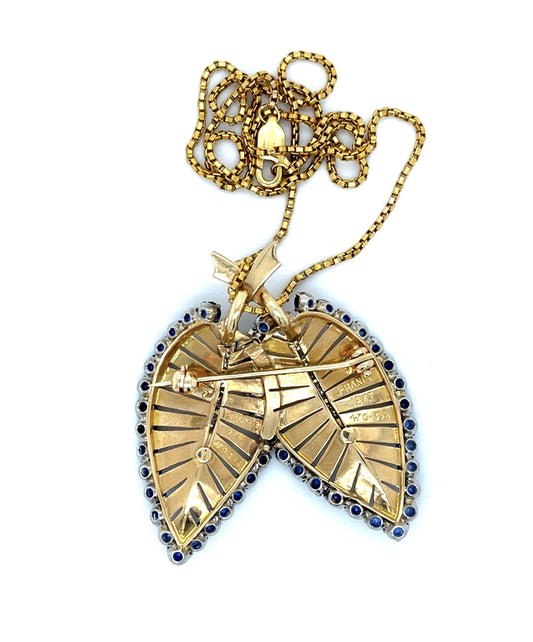 Original French Retro 7.50ct Sapphire .58ct (48 Diamonds) 18KY+Platinum Pendant