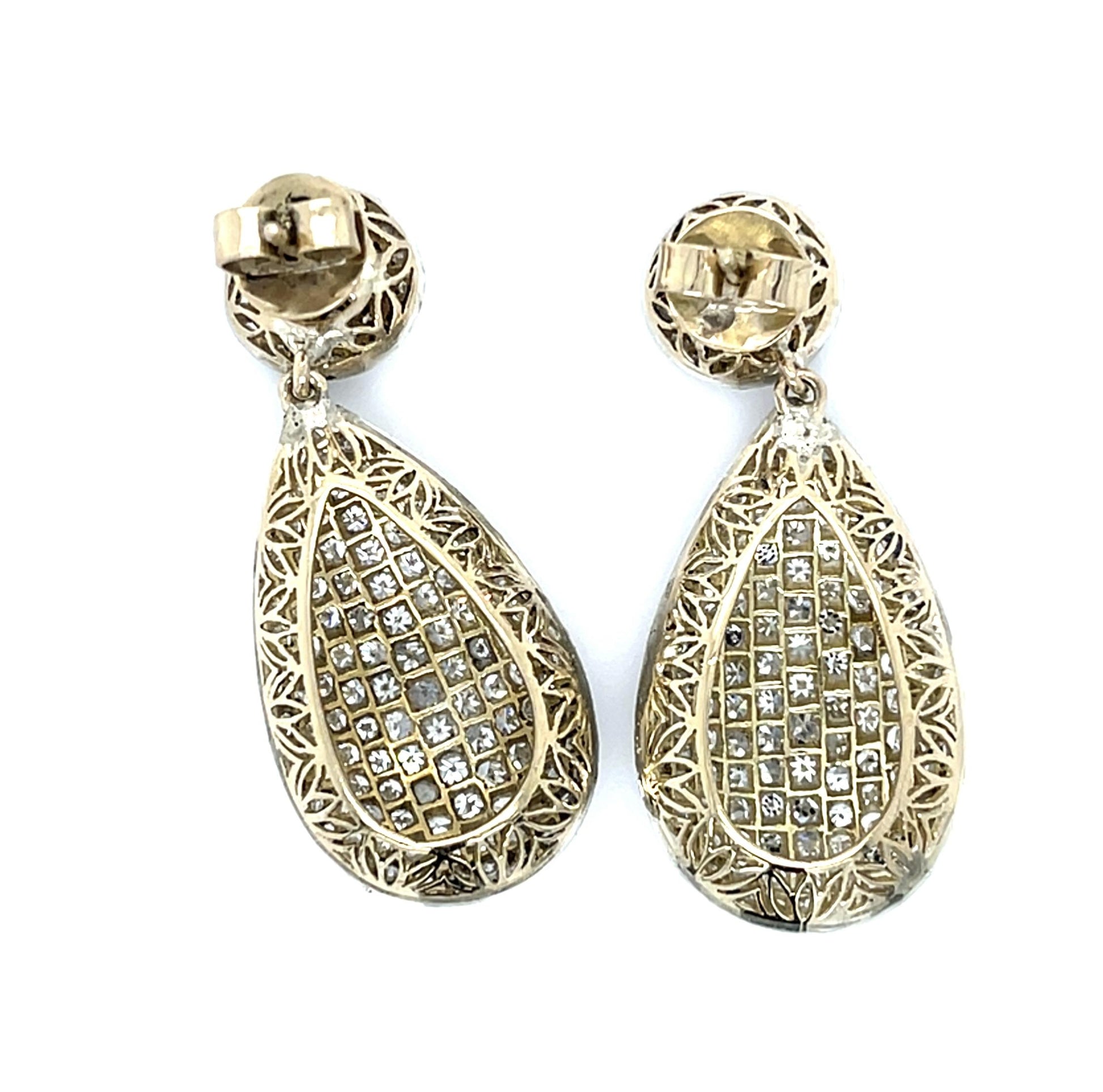 7.70ct Single-cut Diamond 18KY+Platinum Handmade Drop Earrings
