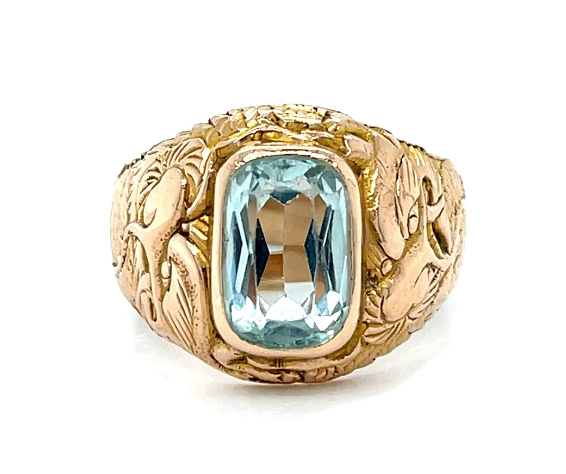 4ct Aquamarine 12KY Men's Ring (Antique 1920s)