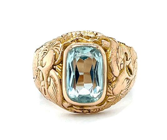 4ct Aquamarine 12KY Men's Ring (Antique 1920s)