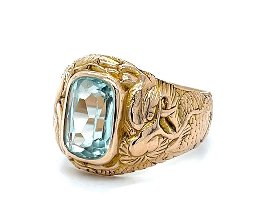 4ct Aquamarine 12KY Men's Ring (Antique 1920s)