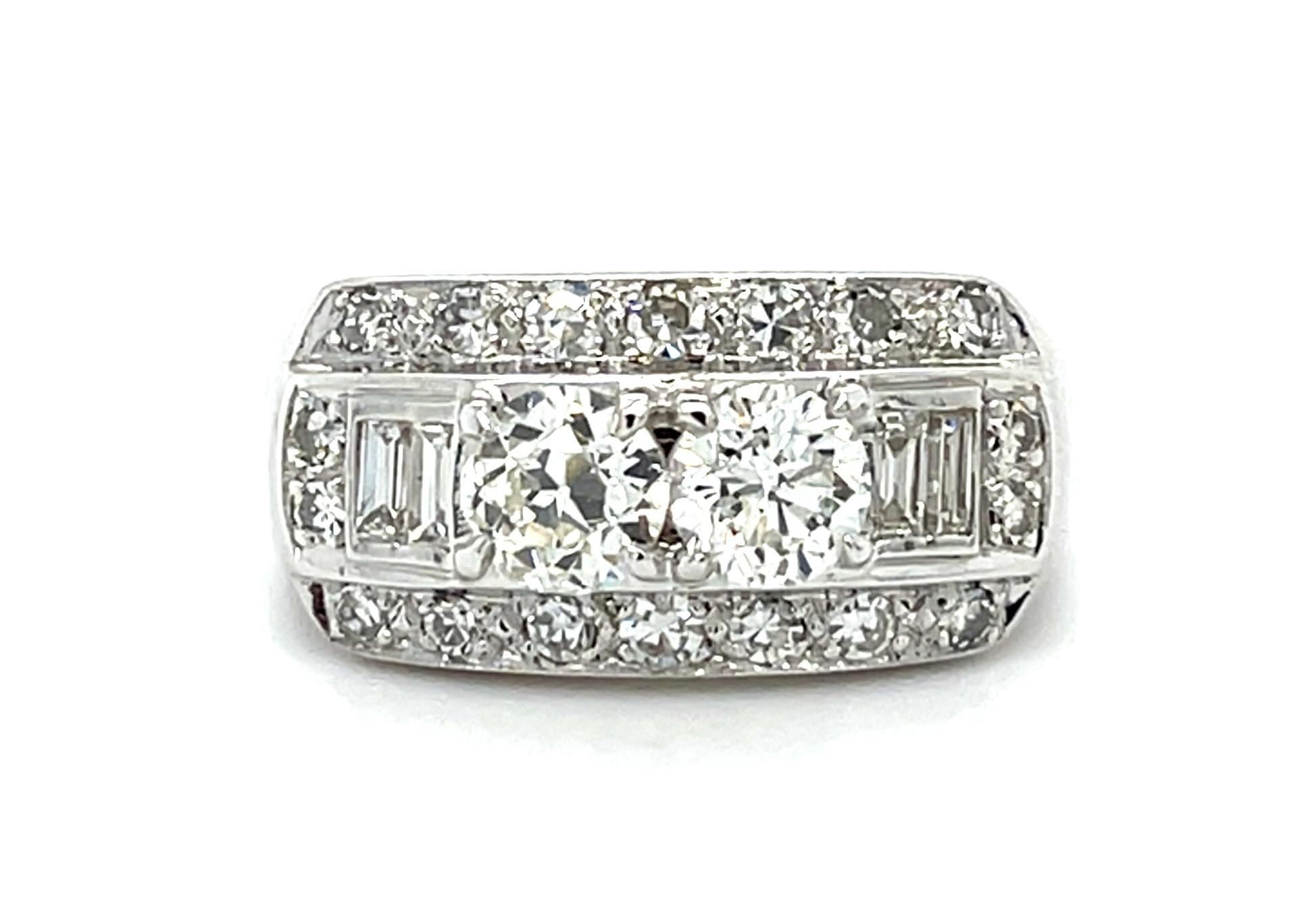Original 1.15ct (Two Center Diamonds) 14KW Ring (Vintage 1950s)
