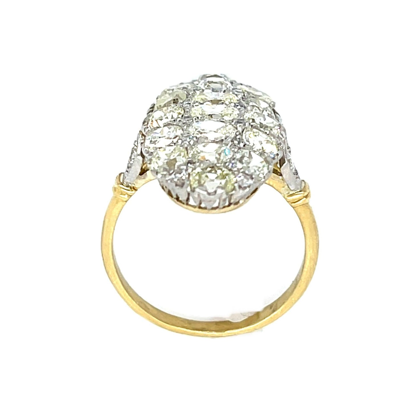 3.70ct Old Mine and Old European Diamond Platinum+18KY Handmade Ring