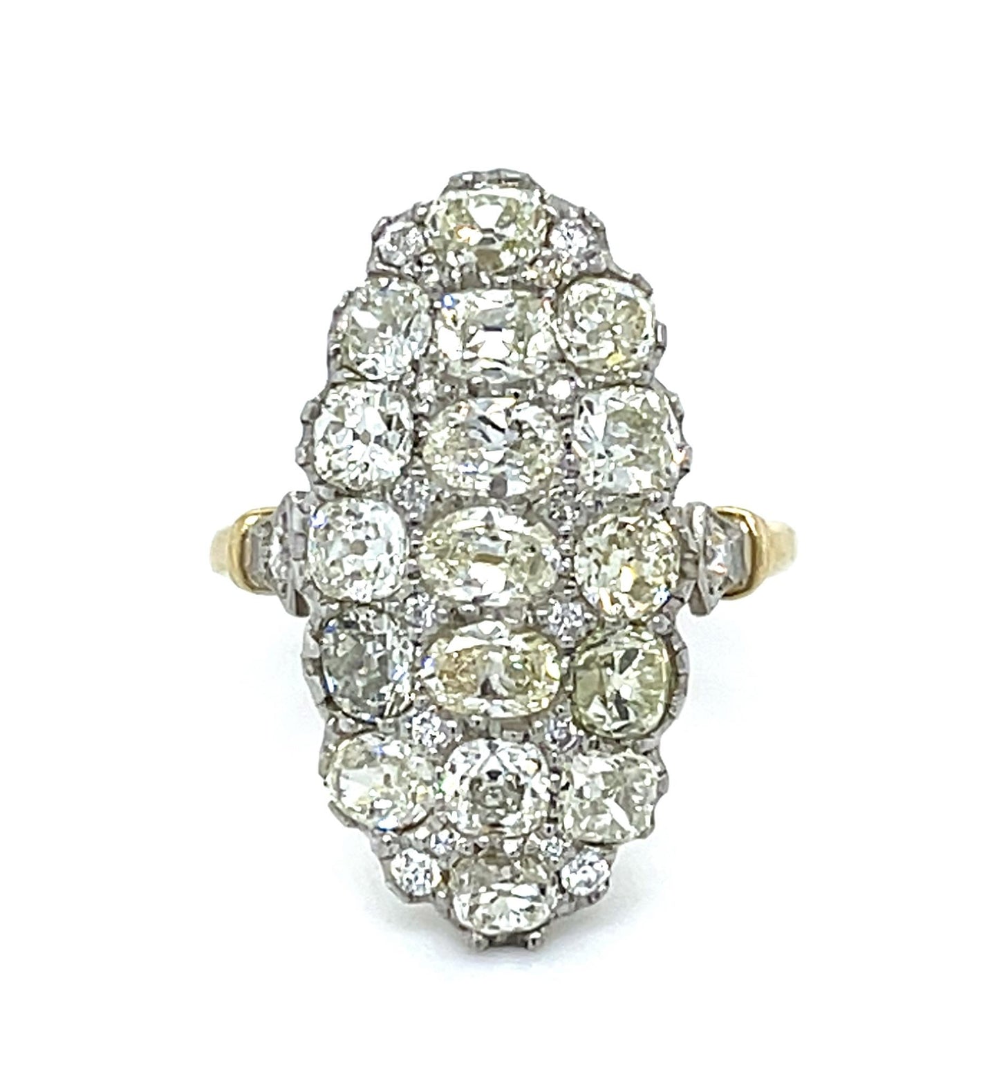 3.70ct Old Mine and Old European Diamond Platinum+18KY Handmade Ring