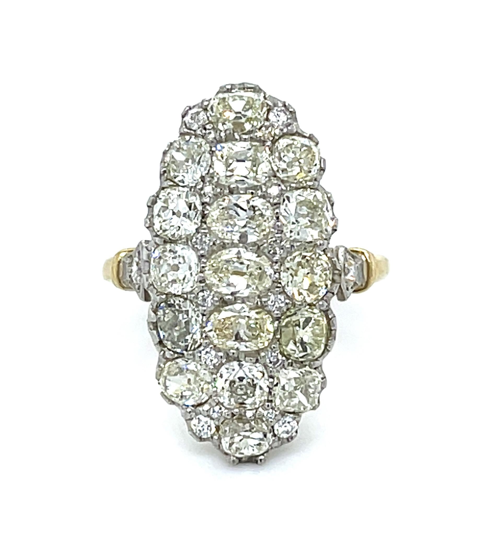 3.70ct Old Mine and Old European Diamond Platinum+18KY Handmade Ring