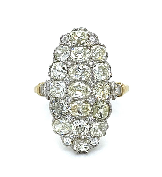 3.70ct Old Mine and Old European Diamond Platinum+18KY Handmade Ring