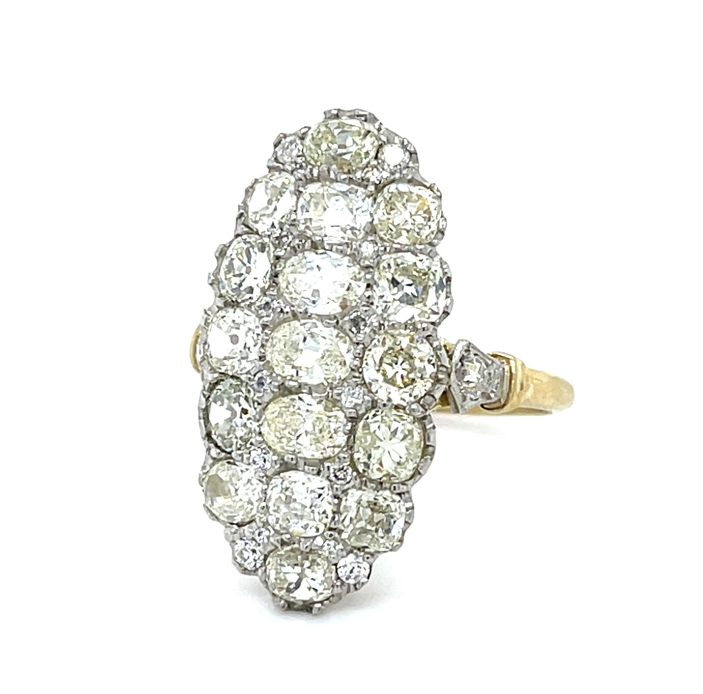 3.70ct Old Mine and Old European Diamond Platinum+18KY Handmade Ring