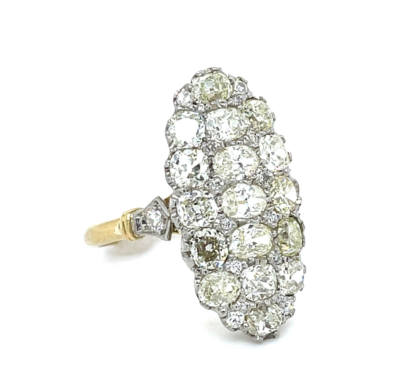 3.70ct Old Mine and Old European Diamond Platinum+18KY Handmade Ring