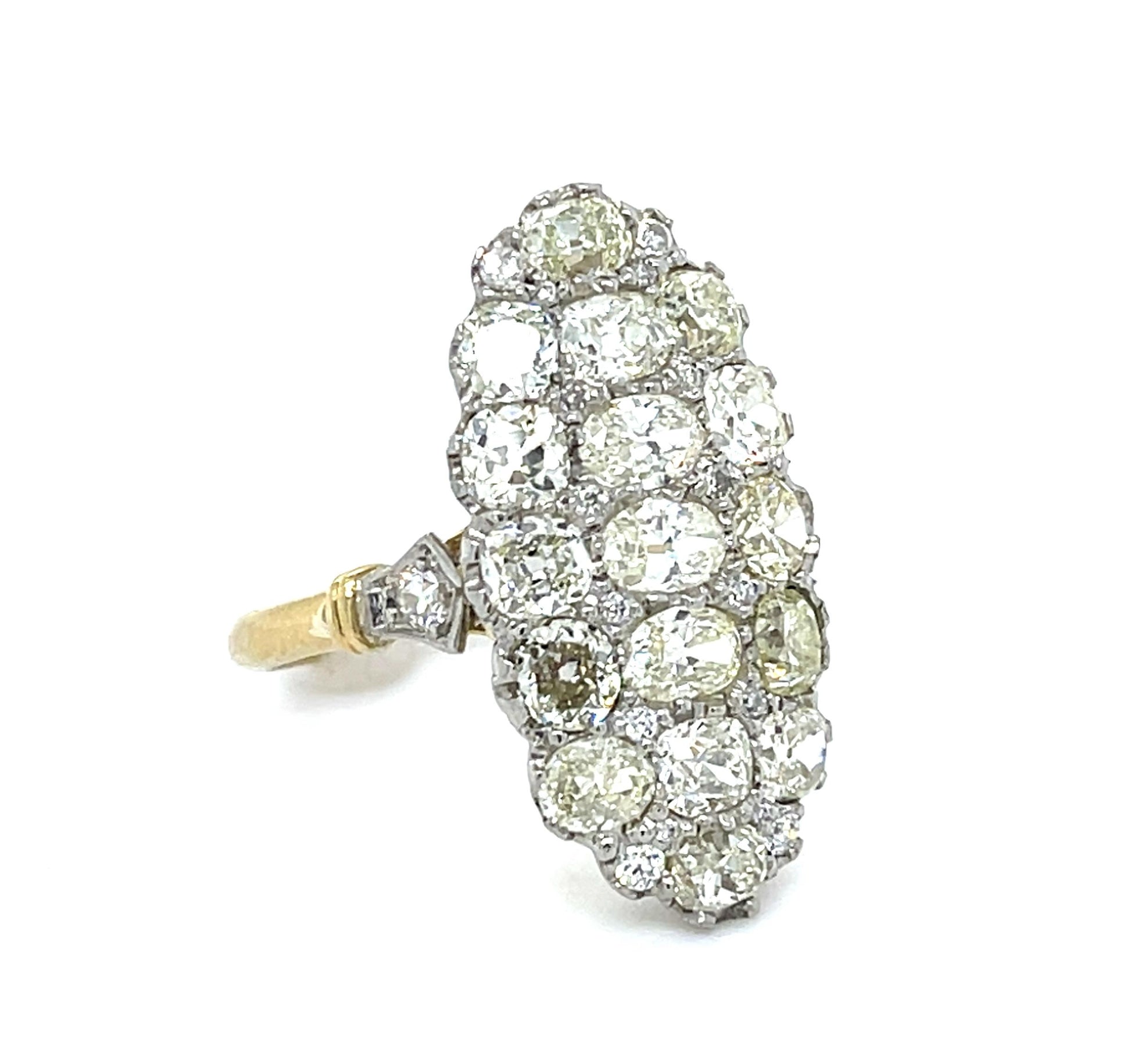 3.70ct Old Mine and Old European Diamond Platinum+18KY Handmade Ring