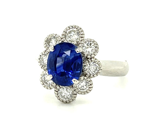 2.62ct Oval Sri Lanka Heated Sapphire Platinum Ring