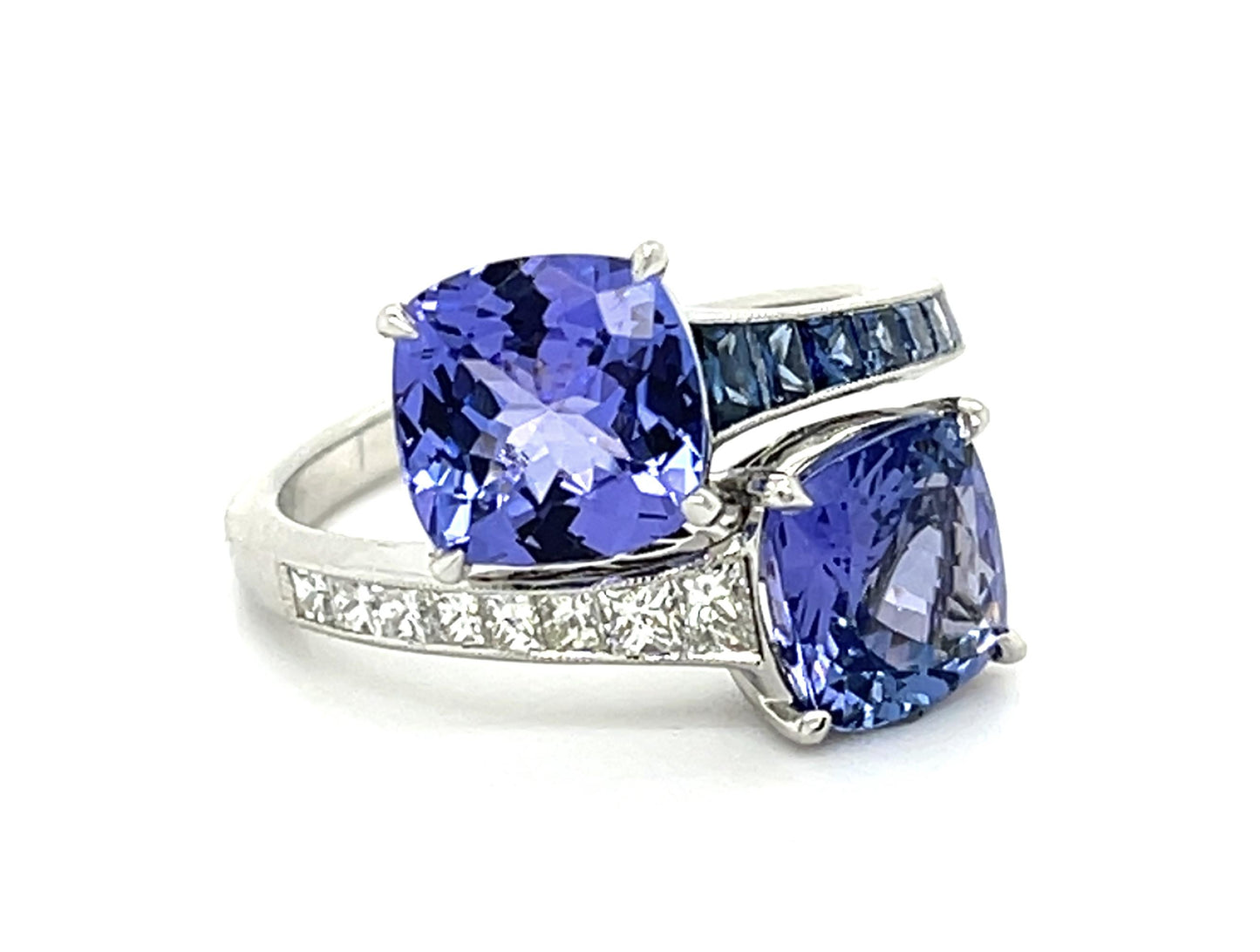 4.80ct Tanzanite Toi et Moi Ring Platinum Ring .56ct Sapphire .40ct Diamond