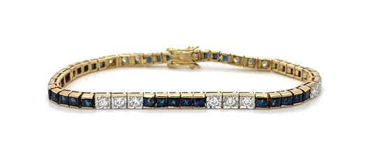 1.75ct Sapphire .90ct Diamond 18KY+PT Straight Line Bracelet