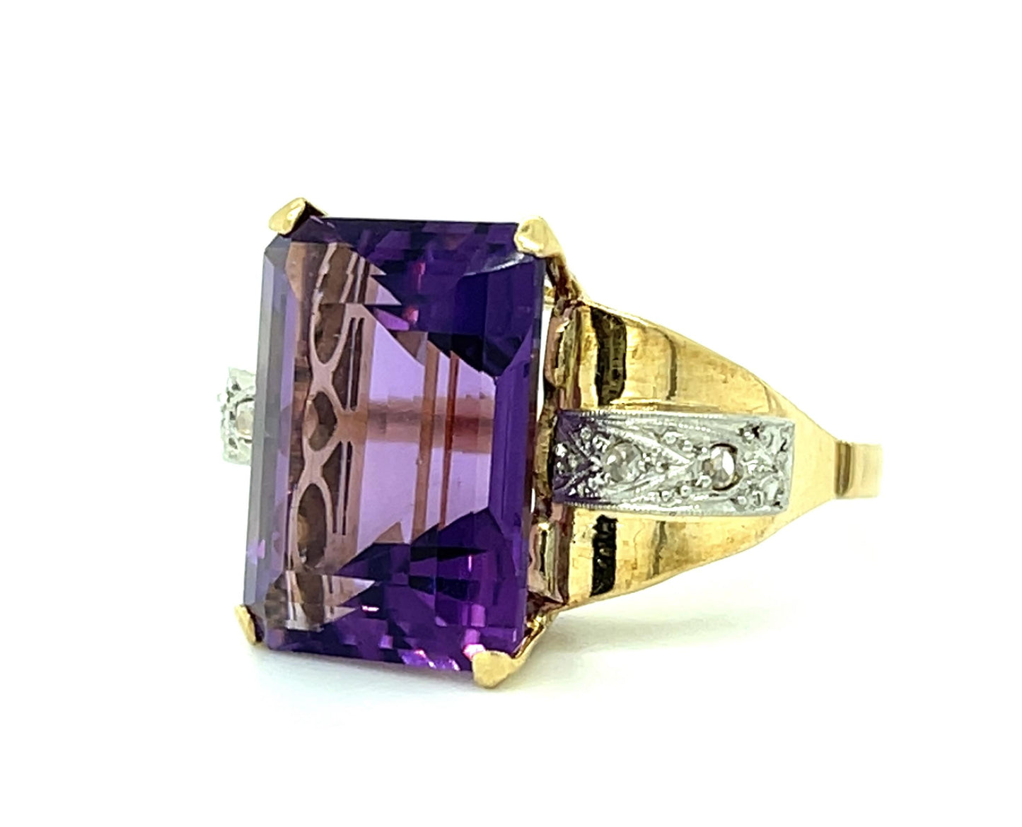 Original Retro 12ct Amethyst 18KY Ring (Vintage 1940s)