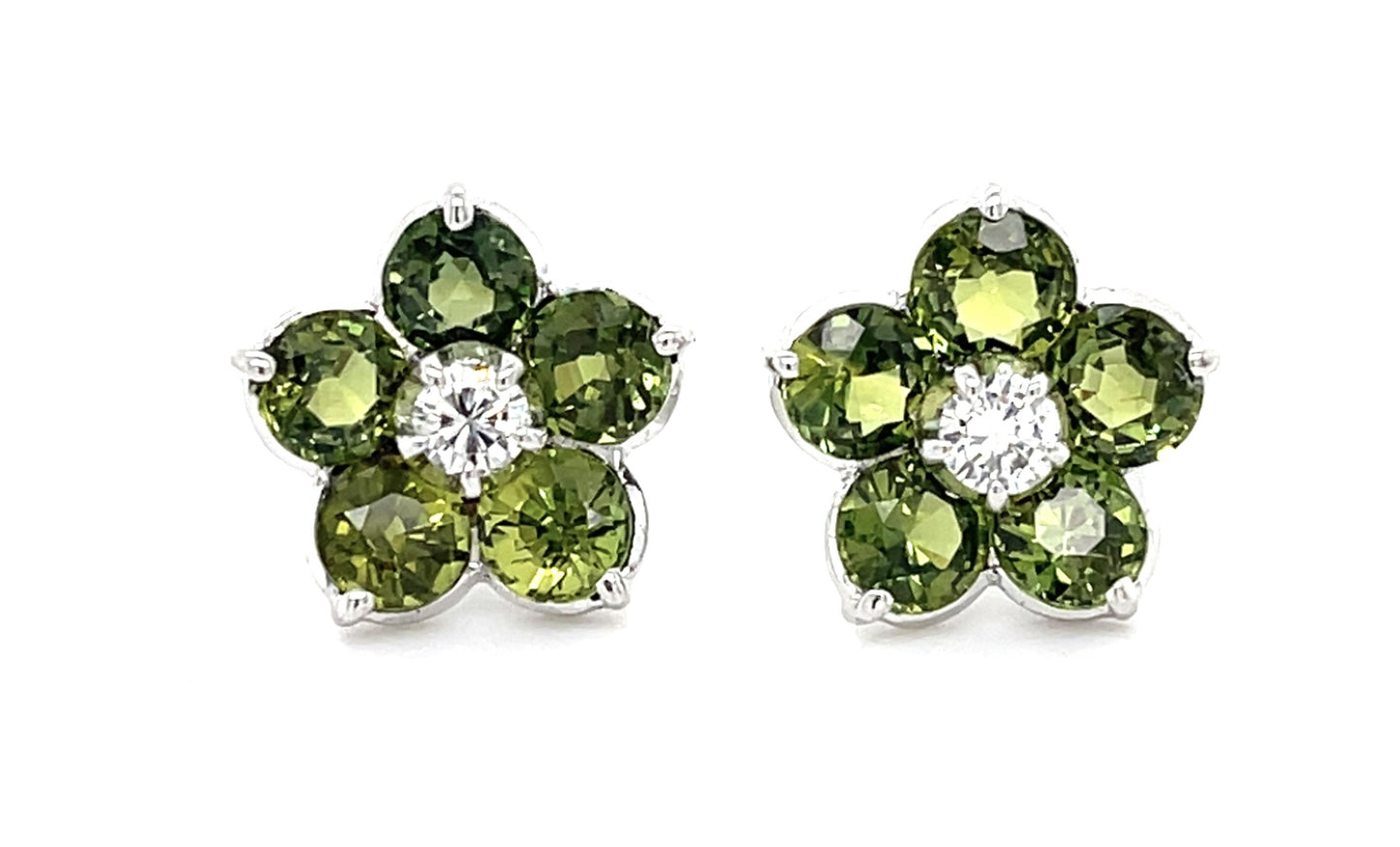 3.30ct Green Sapphire 14KW Stud Earrings