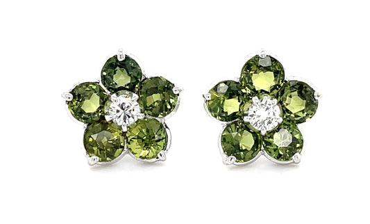 3.30ct Green Sapphire 14KW Stud Earrings