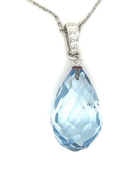 15ct Briolette Aquamarine 14KW Pendant