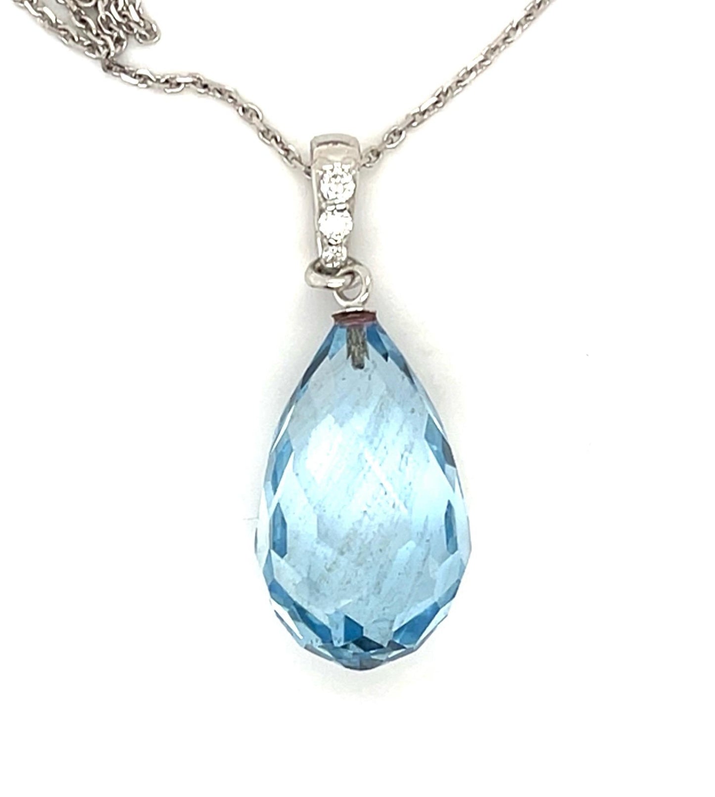 15ct Briolette Aquamarine 14KW Pendant