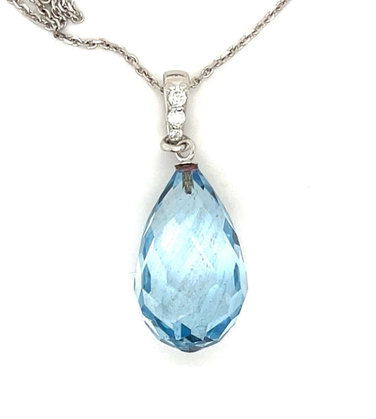 15ct Briolette Aquamarine 14KW Pendant