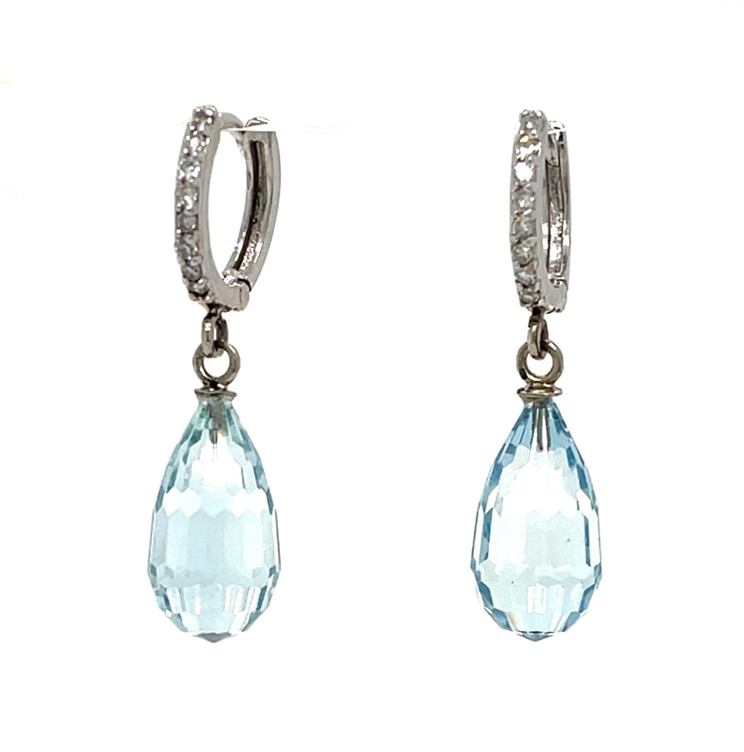 7.83ct Briolet Aquamarine 14KW Drop Earrings