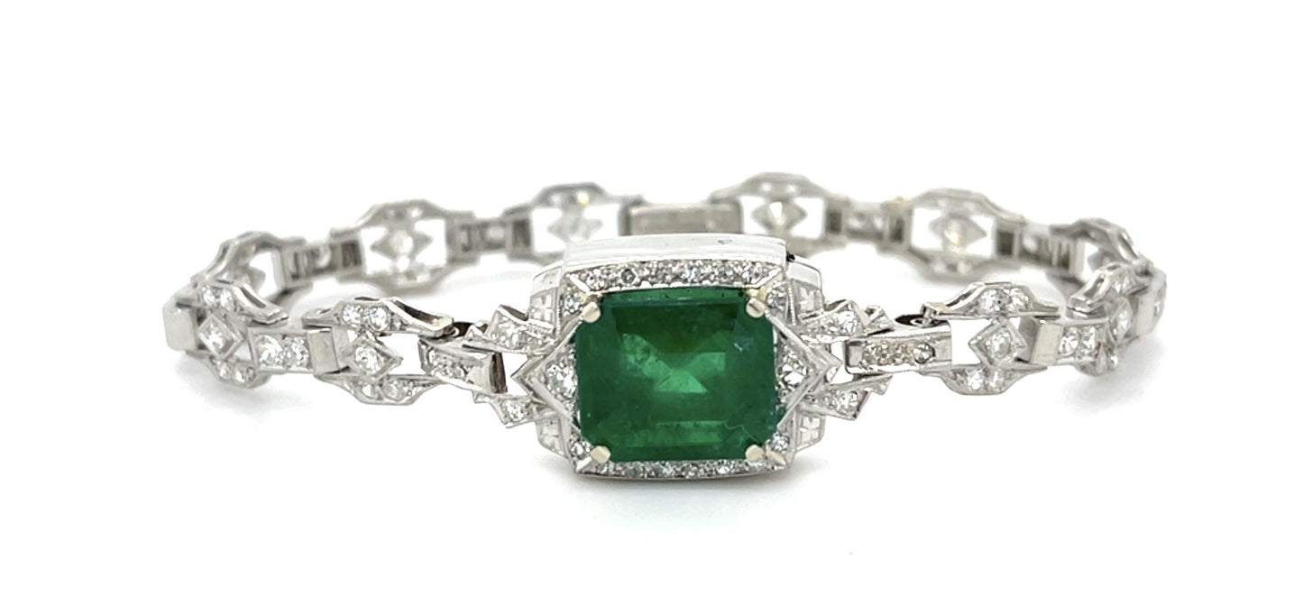 Original Art Deco 4.44ct Emerald Platinum Bracelet (Vintage 1930s)