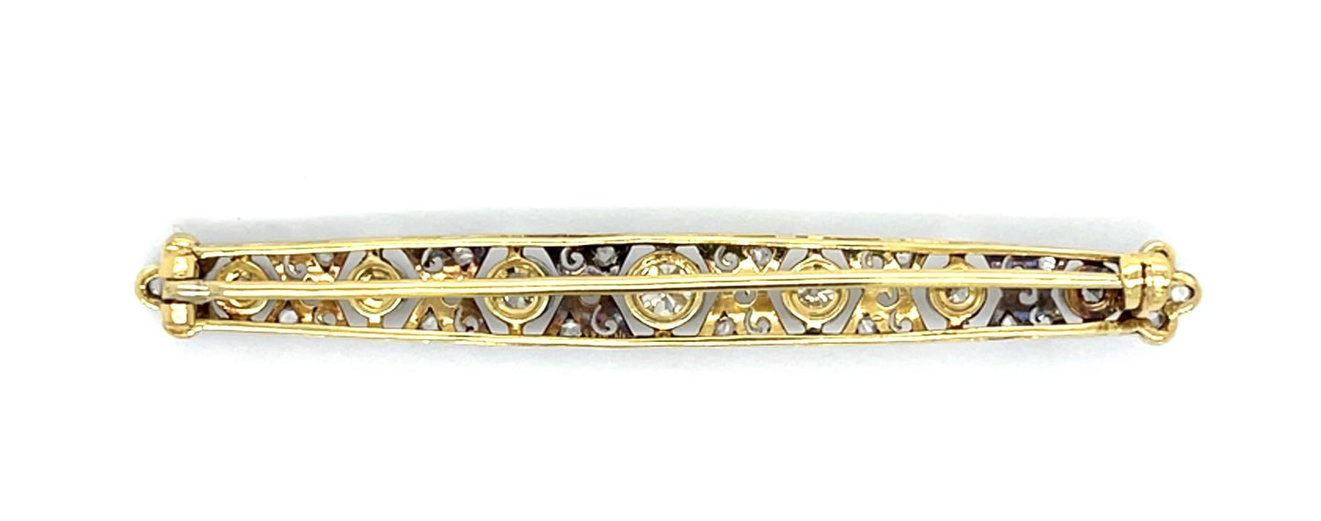 Original Edwardian 1ct Center Diamond PT+18KY Brooch (Antique 1900s)