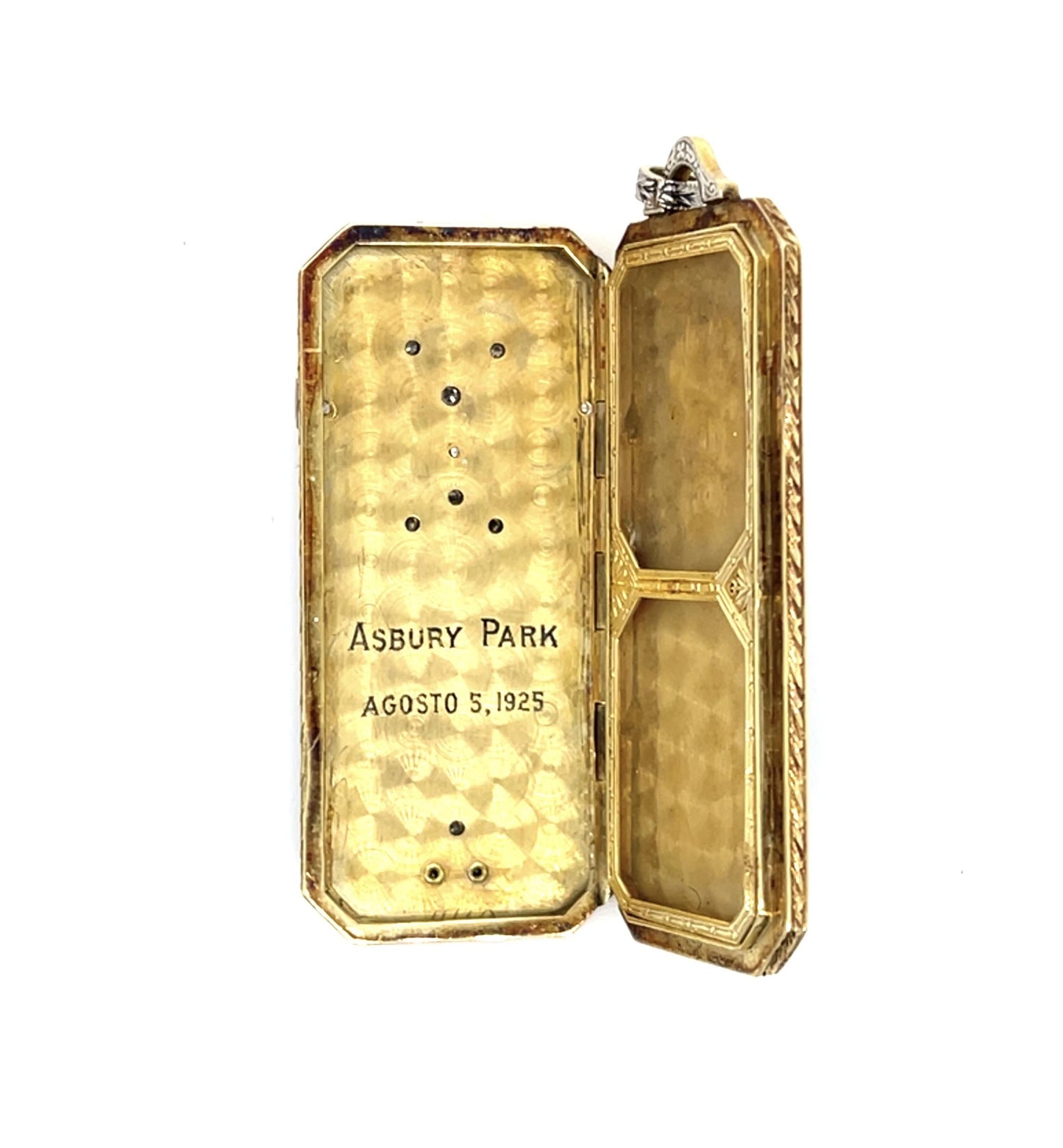 Original Art Deco Guilloche Enamel 18KY Vanity Case Locket Pendant
