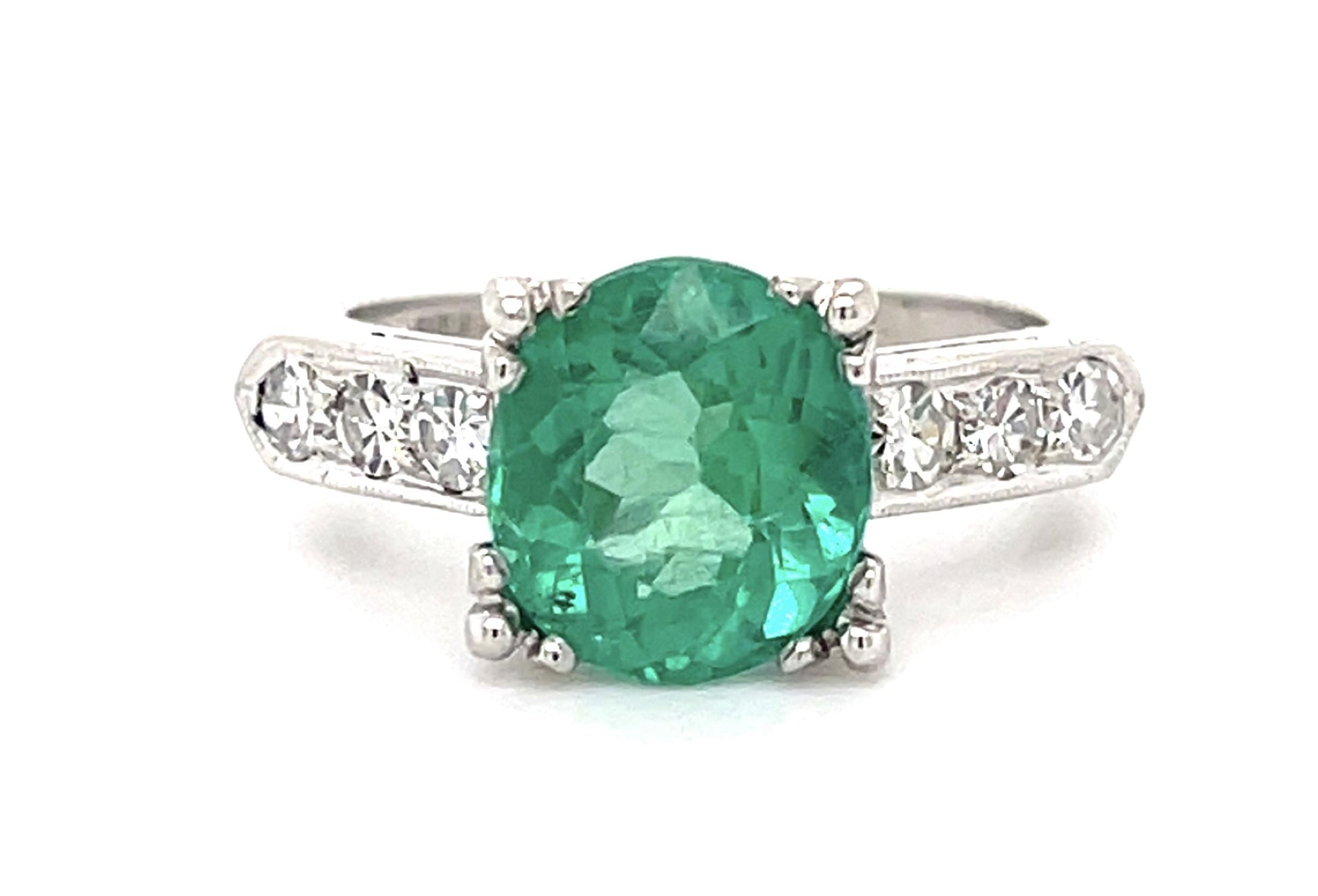 2.45ct Emerald Platinum Ring (Vintage 1950s)
