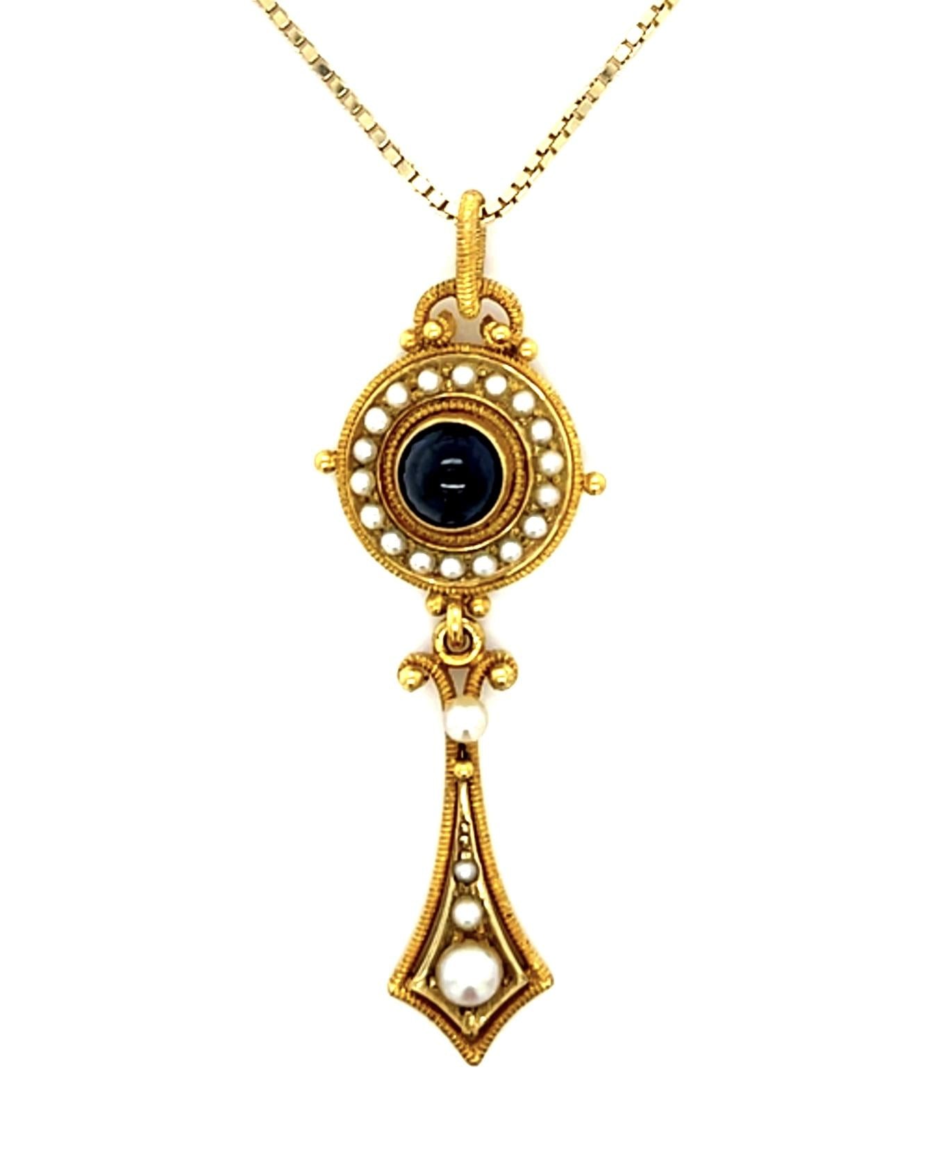 .50ct Sapphire + Pearl 14KY Pendant