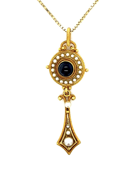 .50ct Sapphire + Pearl 14KY Pendant