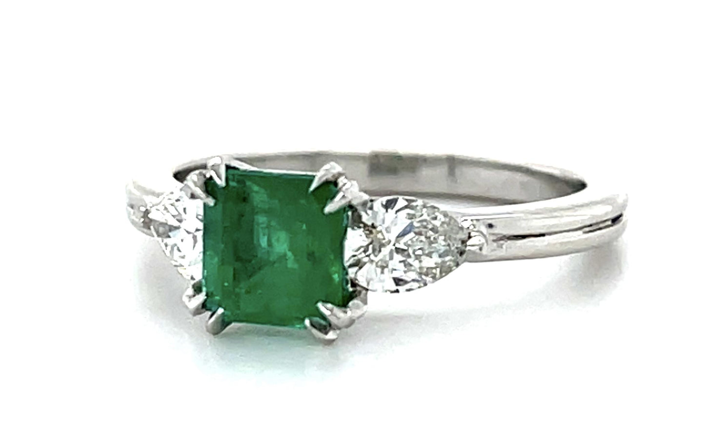 .78ct Emerald .57ct Pear Diamond Platinum Ring