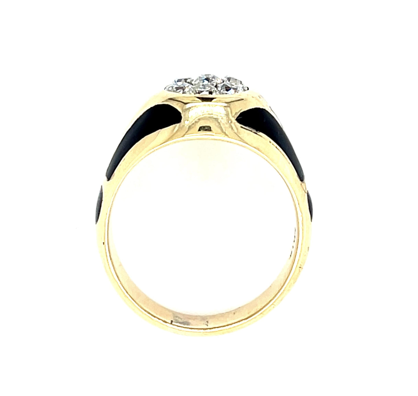 Original Art Deco .90ct Old European Diamond + Enamel 14KY Men's Ring