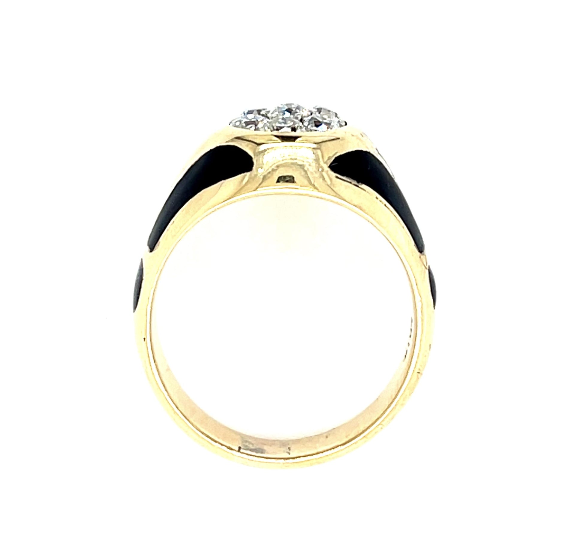 Original Art Deco .90ct Old European Diamond + Enamel 14KY Men's Ring