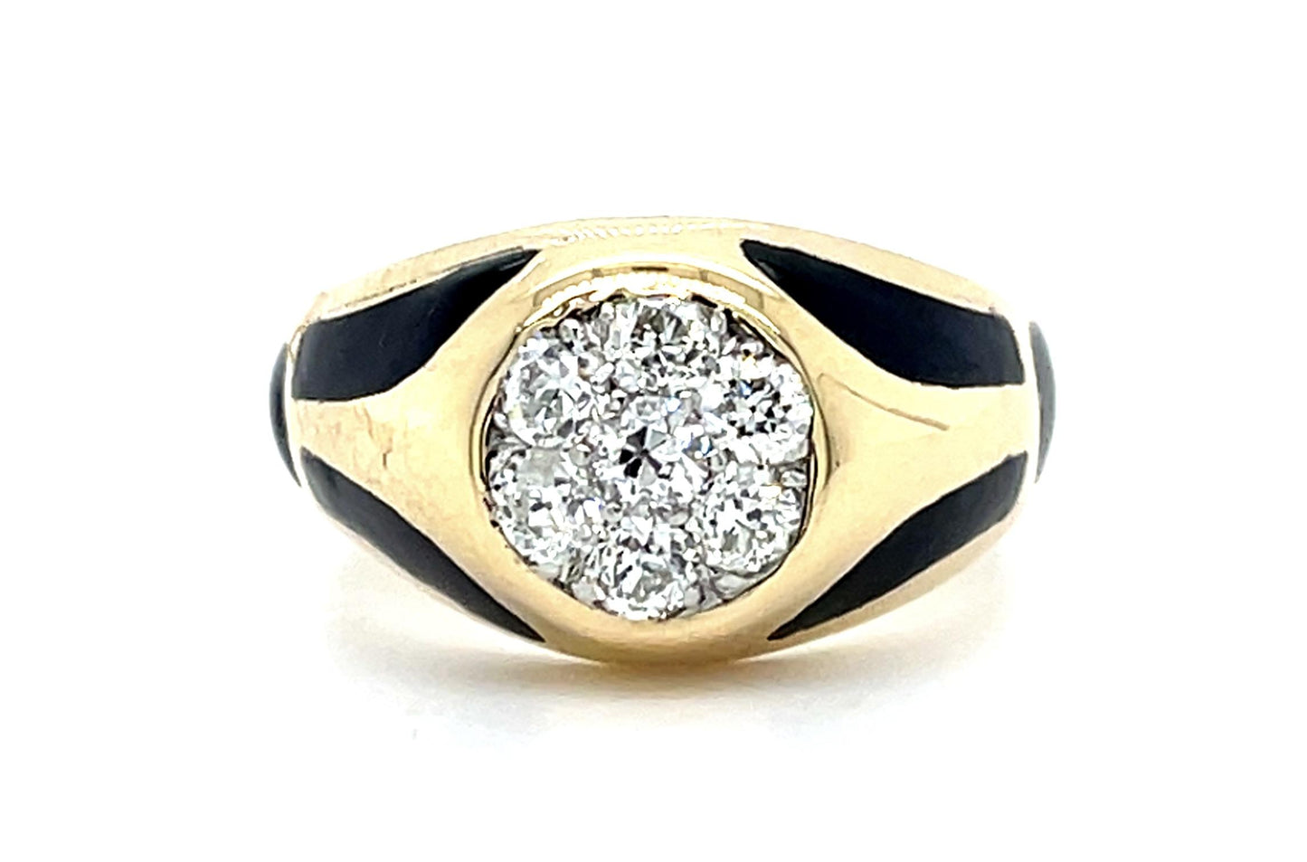 Original Art Deco .90ct Old European Diamond + Enamel 14KY Men's Ring