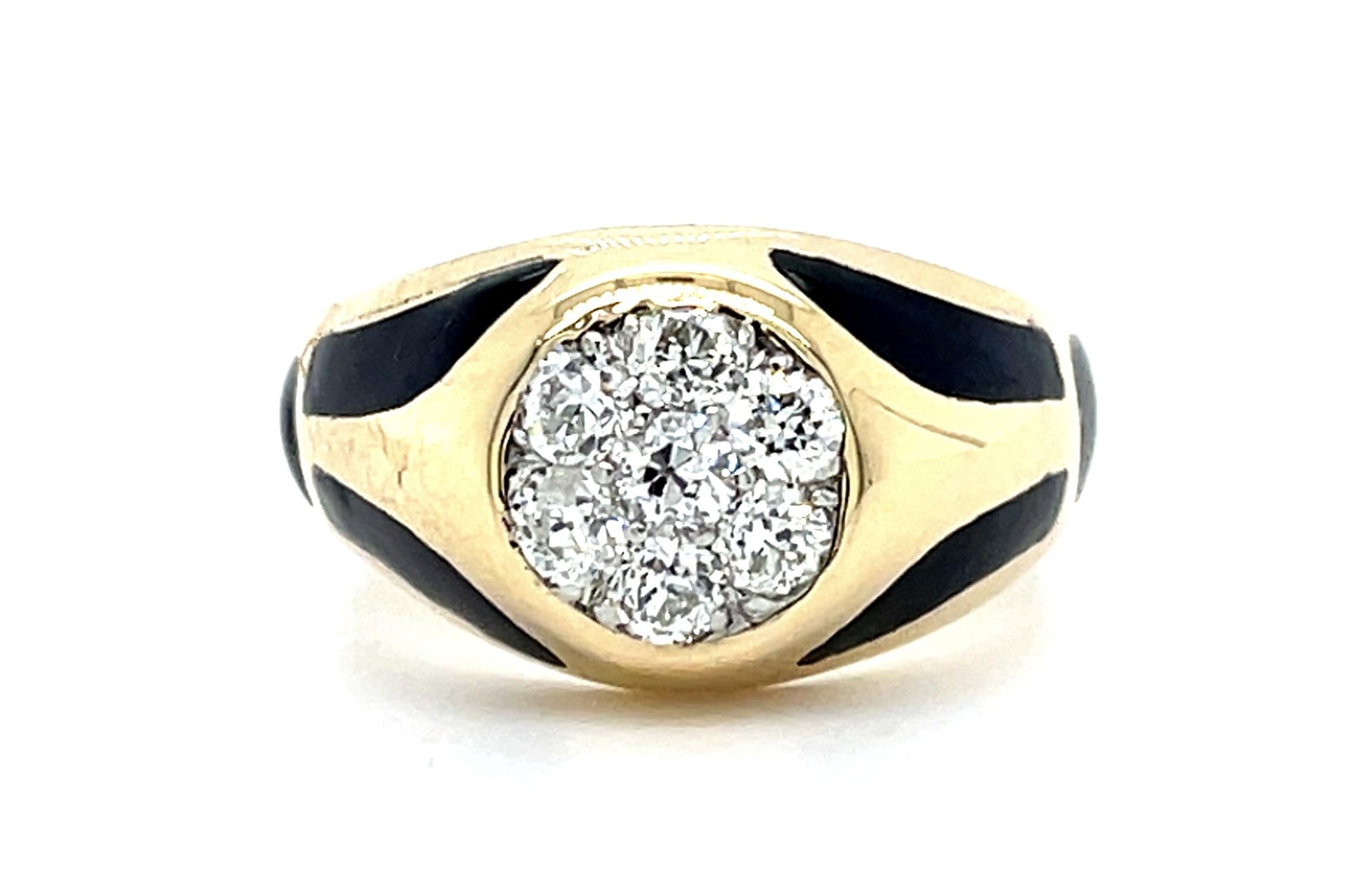 Original Art Deco .90ct Old European Diamond + Enamel 14KY Men's Ring