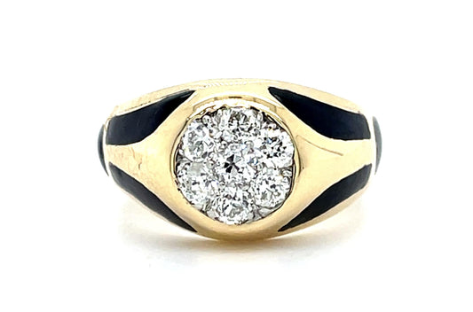 Original Art Deco .90ct Old European Diamond + Enamel 14KY Men's Ring