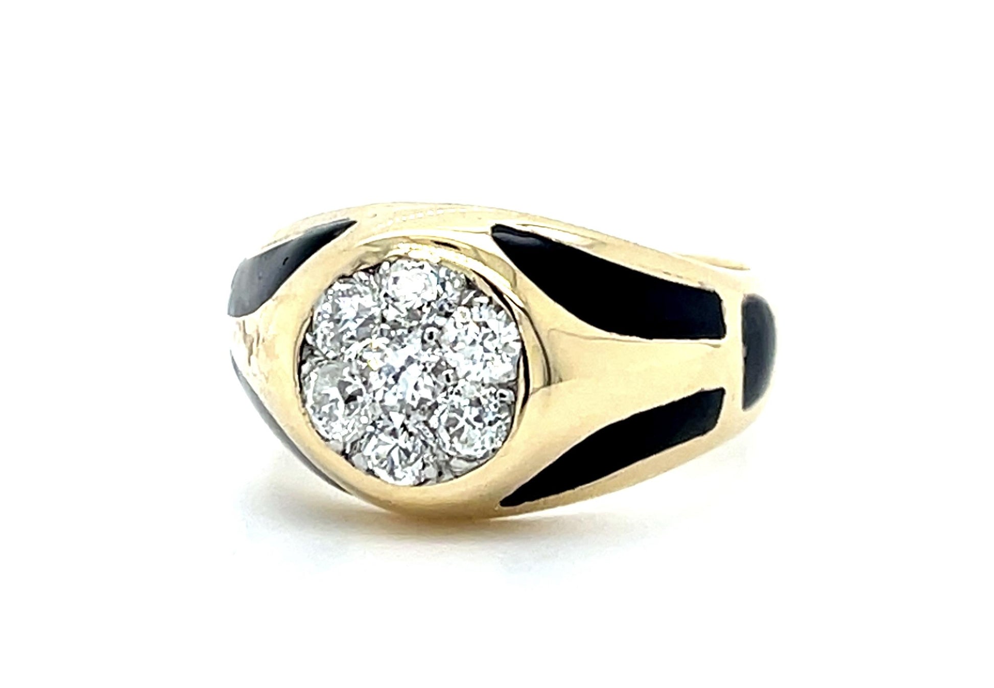 Original Art Deco .90ct Old European Diamond + Enamel 14KY Men's Ring