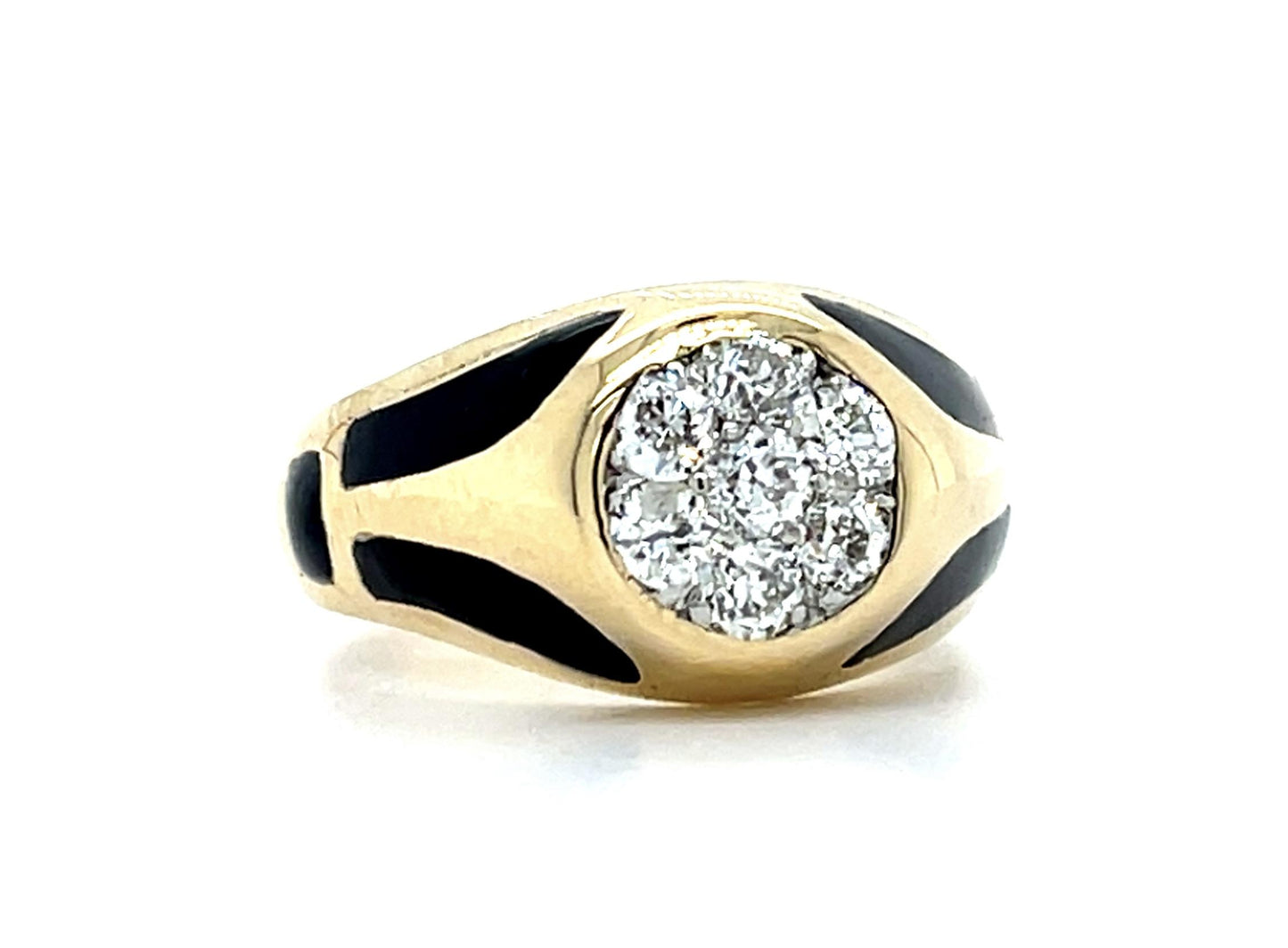 Original Art Deco .90ct Old European Diamond + Enamel 14KY Men's Ring